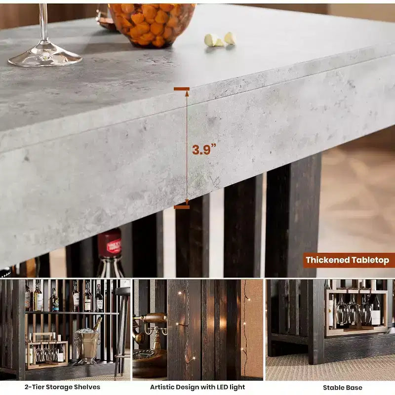 Table de bar de 160 cm de hauteur avec étagères de rangement à 2 niveaux, table à manger industrielle moderne pour restaurant, bistrot, salle à manger