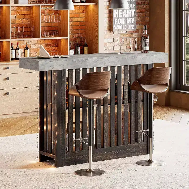 Table de bar de 160 cm de hauteur avec étagères de rangement à 2 niveaux, table à manger industrielle moderne pour restaurant, bistrot, salle à manger