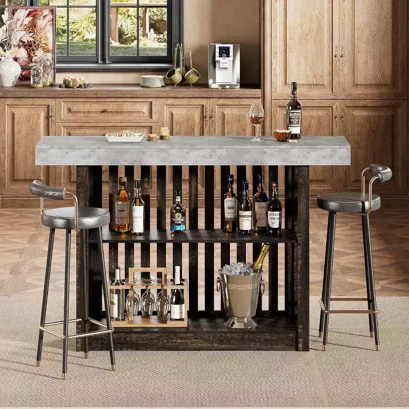 Table de bar de 160 cm de hauteur avec étagères de rangement à 2 niveaux, table à manger industrielle moderne pour restaurant, bistrot, salle à manger