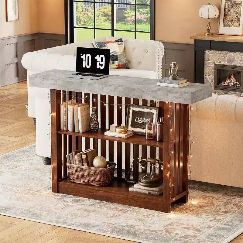 Table de bar de 160 cm de hauteur avec étagères de rangement à 2 niveaux, table à manger industrielle moderne pour restaurant, bistrot, salle à manger
