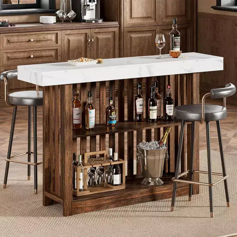 Table de bar de 160 cm de hauteur avec étagères de rangement à 2 niveaux, table à manger industrielle moderne pour restaurant, bistrot, salle à manger