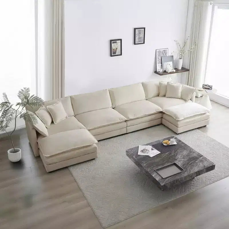 MAYEERTY Confort U Shaped Sofa with Reversible Chaise Modular Large U Shaped Sectional Sofa with Ottoman for Living Room Beige