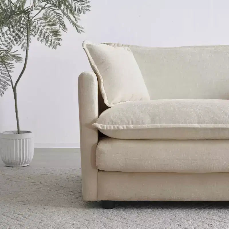 Canapé en U confortable avec méridienne réversible, grand canapé sectionnel en U modulaire avec pouf pour salon, beige
