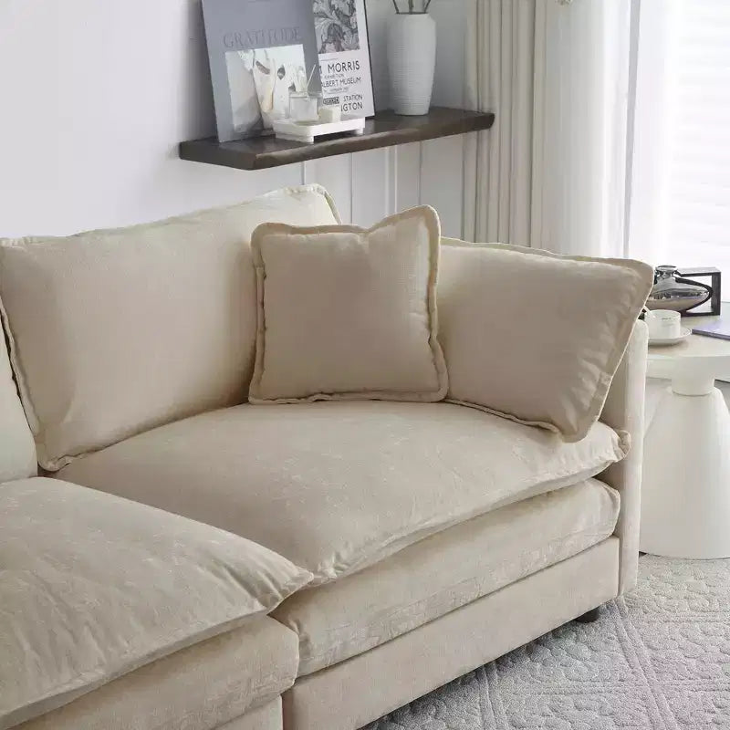 Canapé en U confortable avec méridienne réversible, grand canapé sectionnel en U modulaire avec pouf pour salon, beige