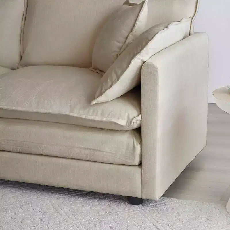 Canapé en U confortable avec méridienne réversible, grand canapé sectionnel en U modulaire avec pouf pour salon, beige
