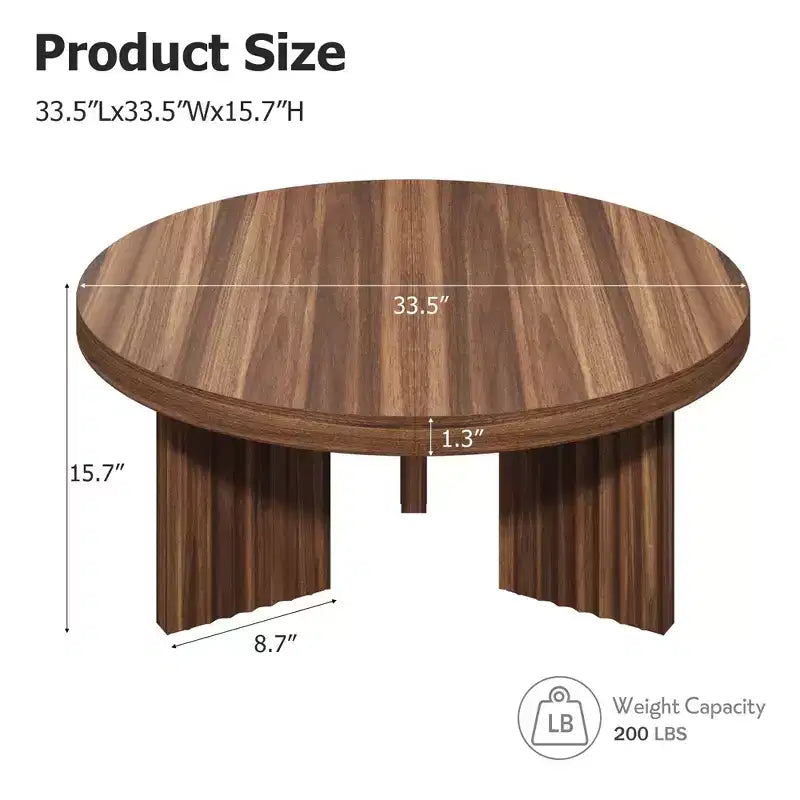 Table basse ronde de 85 cm, table centrale circulaire avec pieds cannelés et plateau de 3,3 cm d'épaisseur, tables d'appoint pour chambre à coucher, salon, montage facile