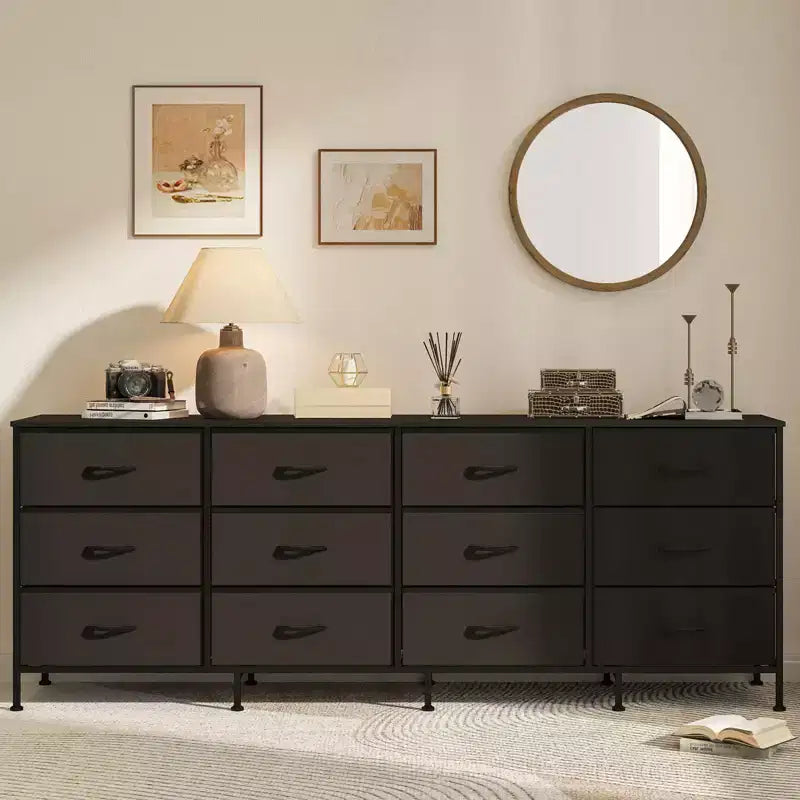 70Dresser with 12 Fabric Drawers & Charging Station | Extra Wide TV Stand for 65-80 Inch TVs, Entertainment Center Storage for Living Room, Bedroom