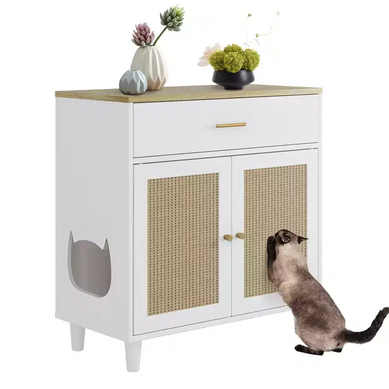 Acekool Hidden Cat Litter Box Cabinet, Dog-Proof, Modern Cat Furniture with Storage for Home