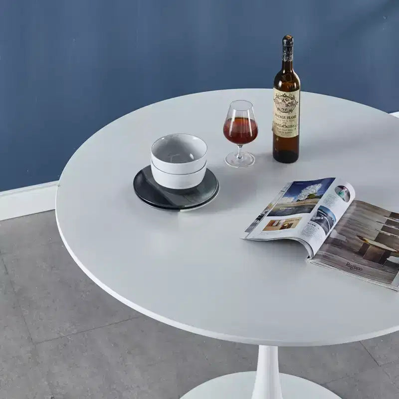Table Tulipe de 42,1 pouces avec Plateau Rond en MDF et Pieds en Métal, pour 4-6 Personnes, Fait Également Office de Table Basse