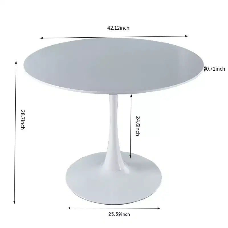 Table Tulipe de 42,1 pouces avec Plateau Rond en MDF et Pieds en Métal, pour 4-6 Personnes, Fait Également Office de Table Basse