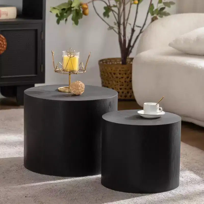 Lot de 2 tables basses gigognes rondes, design compact et gain de place, pour salon ou chambre à coucher