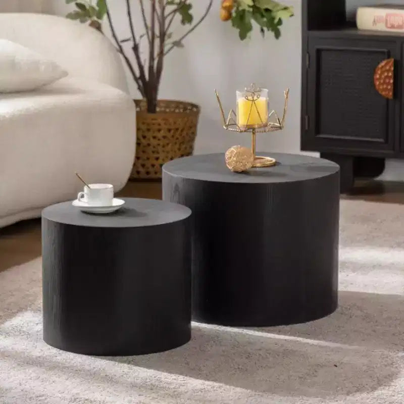 Lot de 2 tables basses gigognes rondes, design compact et gain de place, pour salon ou chambre à coucher