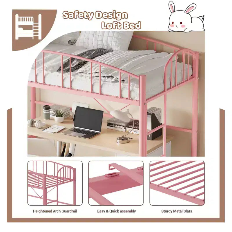 Lit mezzanine double moderne en métal, peu encombrant, usage intensif, garde-corps arqué, échelle de sécurité, sommier tapissier non requis – Noir mat ou gris