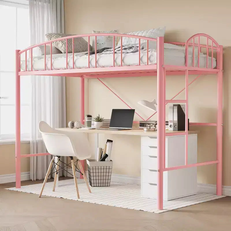 Lit mezzanine double moderne en métal, peu encombrant, usage intensif, garde-corps arqué, échelle de sécurité, sommier tapissier non requis – Noir mat ou gris