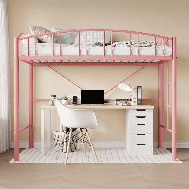 Lit mezzanine double moderne en métal, peu encombrant, usage intensif, garde-corps arqué, échelle de sécurité, sommier tapissier non requis – Noir mat ou gris