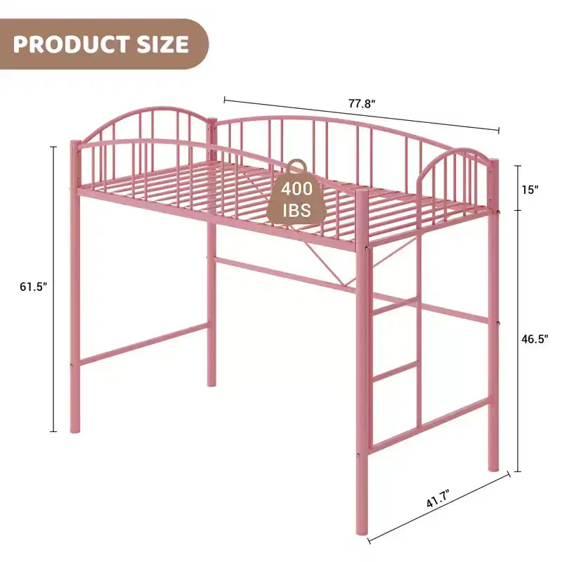 Lit mezzanine double moderne en métal, peu encombrant, usage intensif, garde-corps arqué, échelle de sécurité, sommier tapissier non requis – Noir mat ou gris