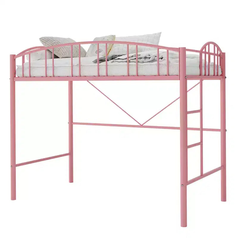 Lit mezzanine double moderne en métal, peu encombrant, usage intensif, garde-corps arqué, échelle de sécurité, sommier tapissier non requis – Noir mat ou gris