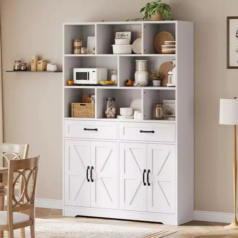 Bibliothèque haute de 180 cm avec 2 tiroirs et 4 portes, grande étagère de rangement moderne à 6 niveaux de 120 cm de large avec étagères pour salon, bureau à domicile