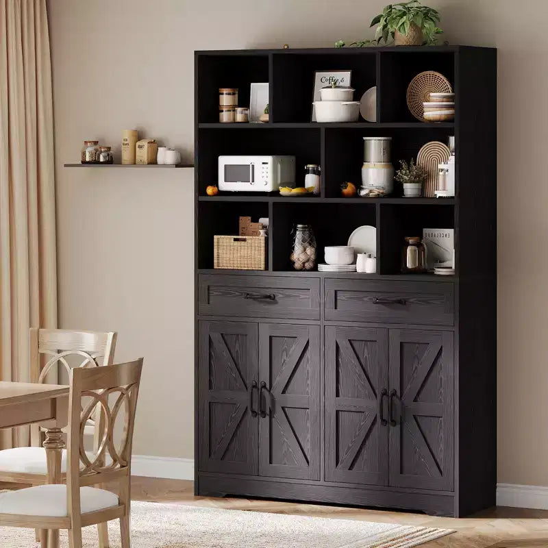 Bibliothèque haute de 180 cm avec 2 tiroirs et 4 portes, grande étagère de rangement moderne à 6 niveaux de 120 cm de large avec étagères pour salon, bureau à domicile