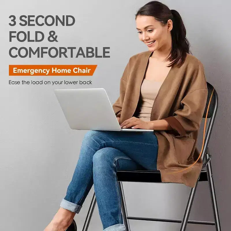 Lot de 4 chaises pliantes rembourrées en métal noir pour l'extérieur et l'intérieur